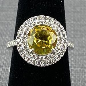 Bomb Party Lab Created Citrine Stone Rhodium Plate Band Size 7 Ring
